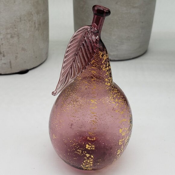 Murano Vintage Small Amethyst Gold Aventurine Hand Blown Art Glass Pear - Picture 3 of 9